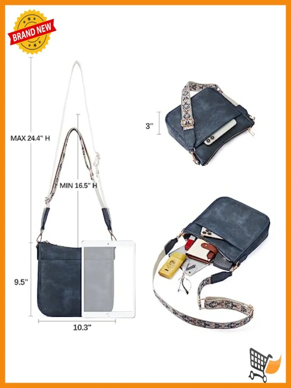 Vegan Leather Crossbody Hobo Bag Wide Strap